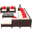Outsunny 9-Piece Outdoor PE Rattan Wicker Sectional Patio Sofa Chair Set